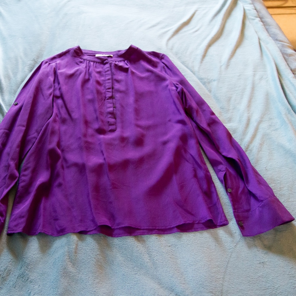 Magenta Silk LS Blouse Banana Republic. EUC